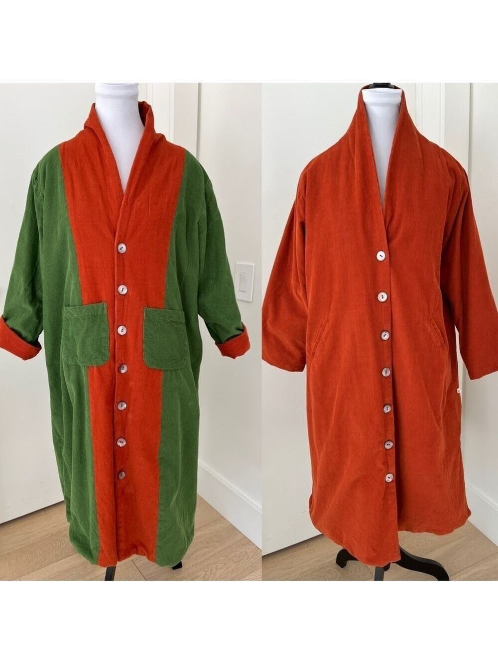 SEAMSFRIENDLY Reversible Coat Dress Duster Corduroy Pockets Button Front Artsy